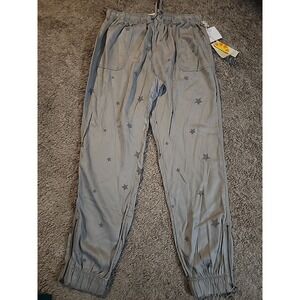 C&C California Womens Star Print Joggers Gray Elastic Waist, Zip Ankle Medium